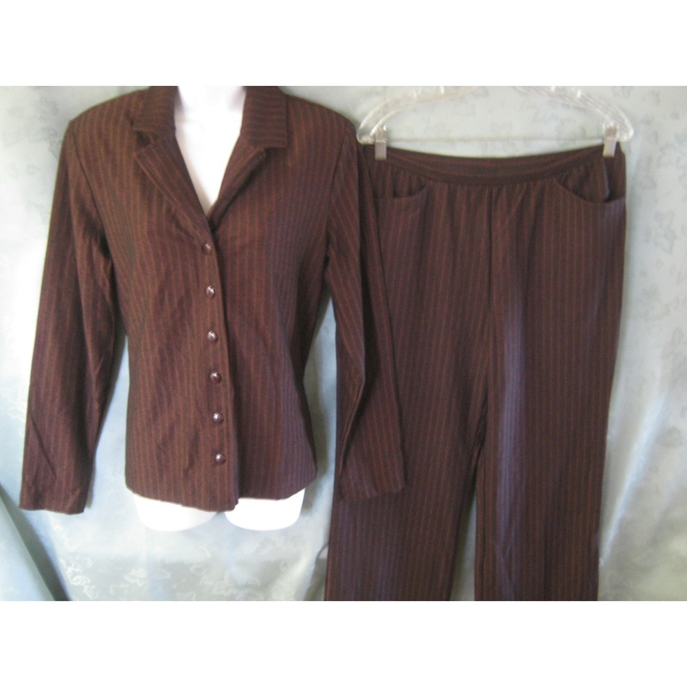 Weekenders Knit Set Size Medium Button Cardigan & Pants Black & Red Striped